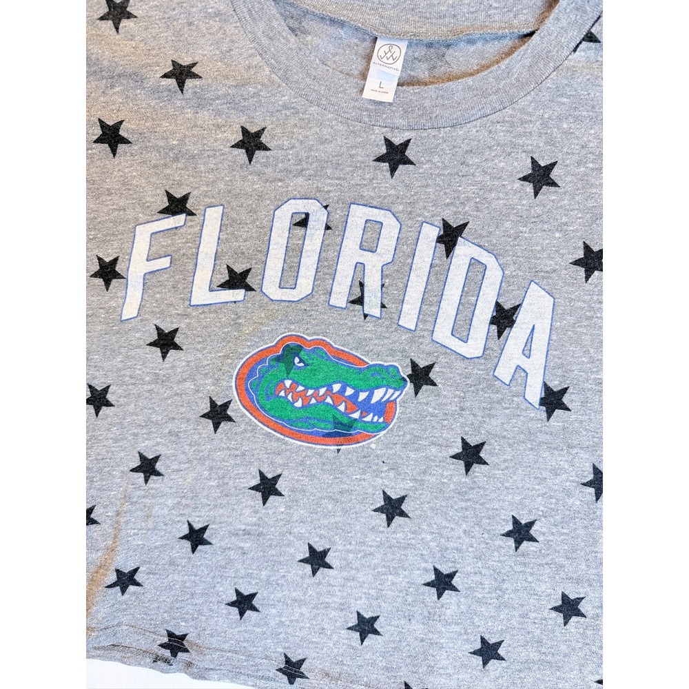 Alternative Apparel Florida Gators Tee Women Large Gray Star Print Cropped Top - Picture 2 of 8